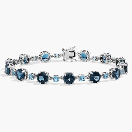 Swiss Blue Topaz and London Blue Topaz Alternating Bracelet in 14k White Gold
